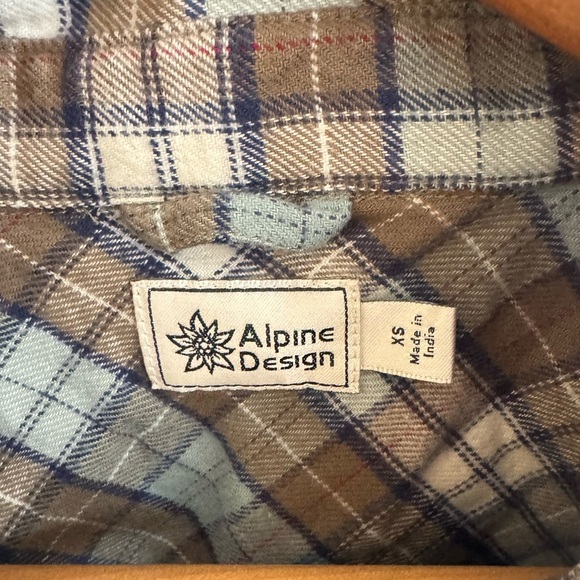 NWT! Women’s Alpine Design blue/tan plaid button down flannel shirt, XS - Picture 2 of 4